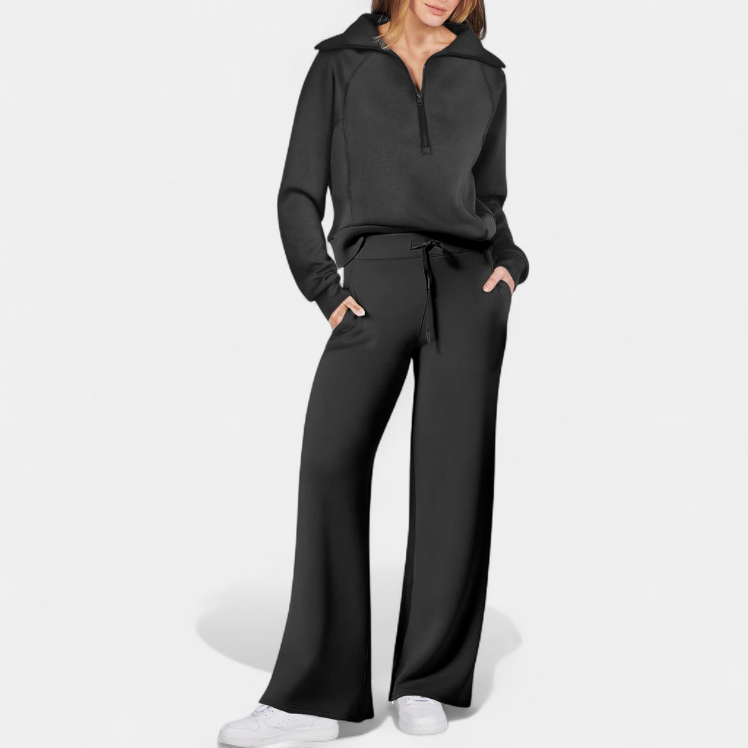 UDAY - Comfy Half Zip Sweatshirt and Wide Leg Pants Set