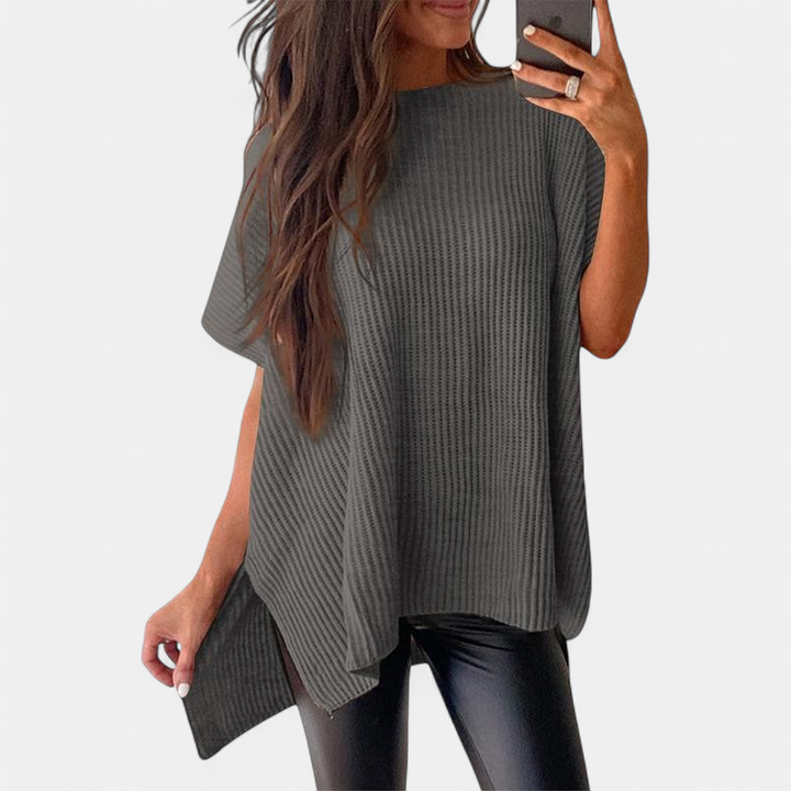 JANINE - Women Quarter Zip Rib Knit Pullover Sweater