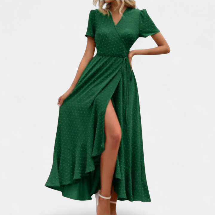 MARJORIE | Wrap Ruffle Hem Split Maxi Sundress for Women | Casual Summer Dress