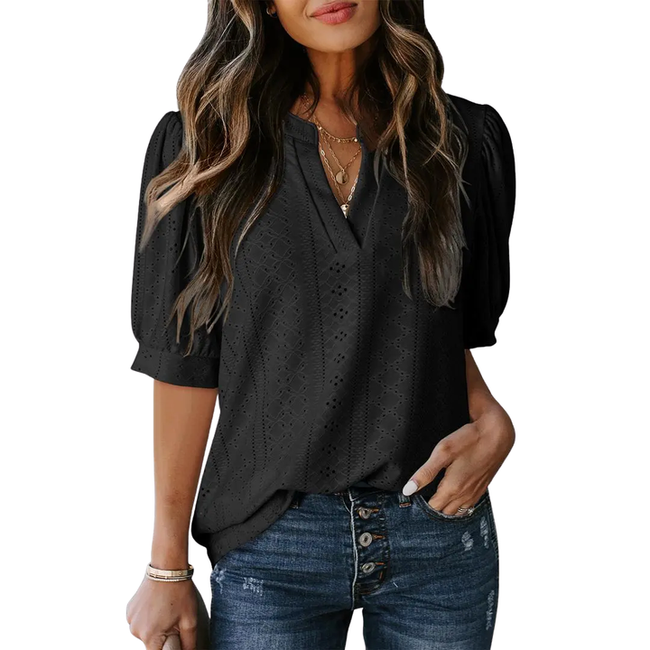 HALLIE | Lace Hollow-Out Bubble Sleeve Blouse