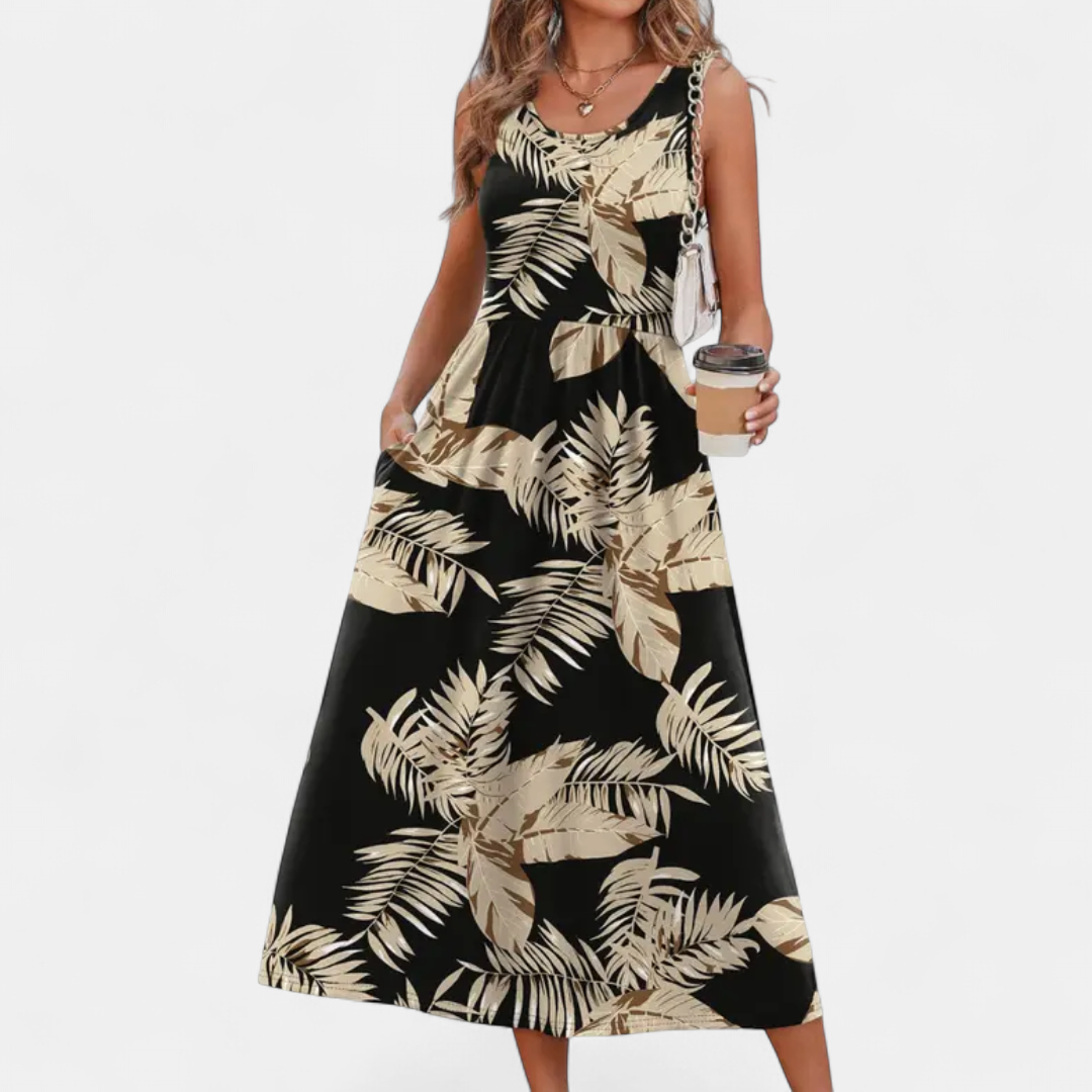 Black Beige Tropical Leaves