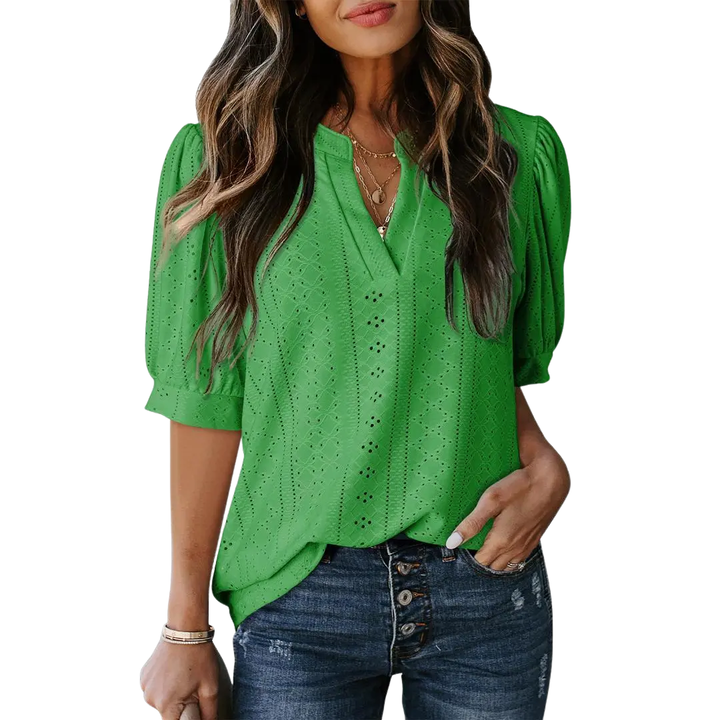 HALLIE | Lace Hollow-Out Bubble Sleeve Blouse