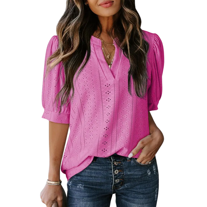 HALLIE | Lace Hollow-Out Bubble Sleeve Blouse