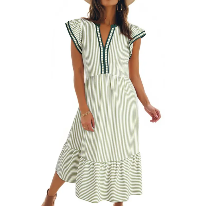 BLYTHE | Striped Ruffle Cap Sleeve Midi Dress