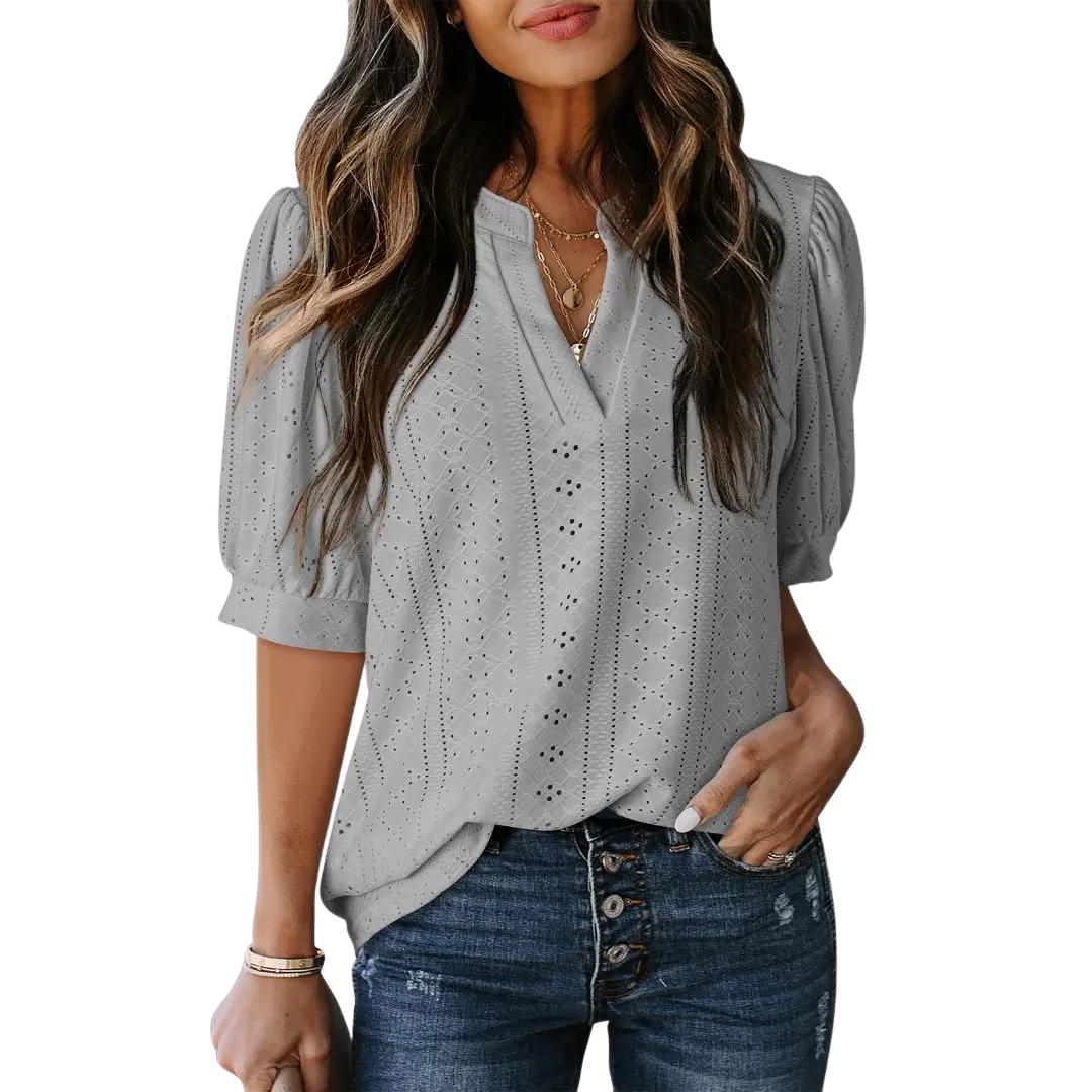 HALLIE | Lace Hollow-Out Bubble Sleeve Blouse