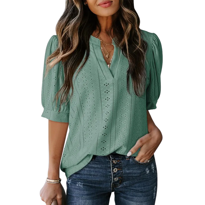 HALLIE | Lace Hollow-Out Bubble Sleeve Blouse