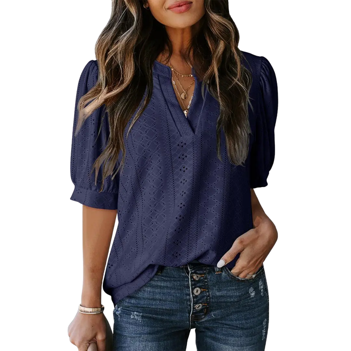 HALLIE | Lace Hollow-Out Bubble Sleeve Blouse