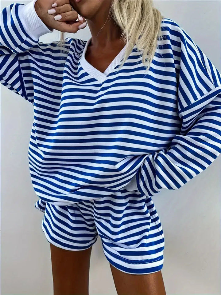 NOLANI | Relaxed Fit Striped V-Neck Lounge Set