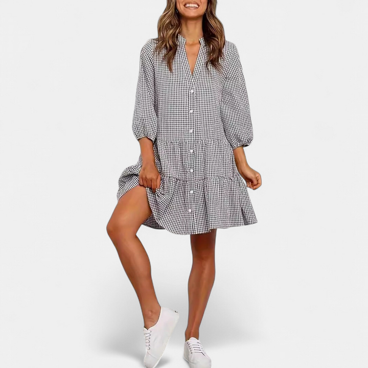 GARDENIA | Button Front Ruffle Hem Mini Dress | Women's Casual Summer Sundress
