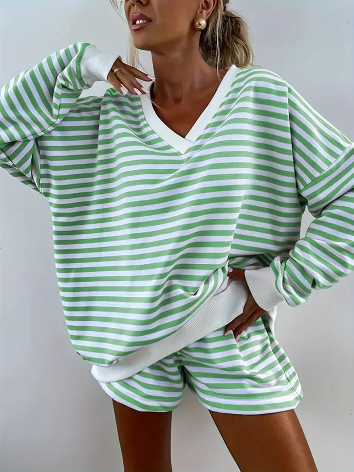 NOLANI | Relaxed Fit Striped V-Neck Lounge Set