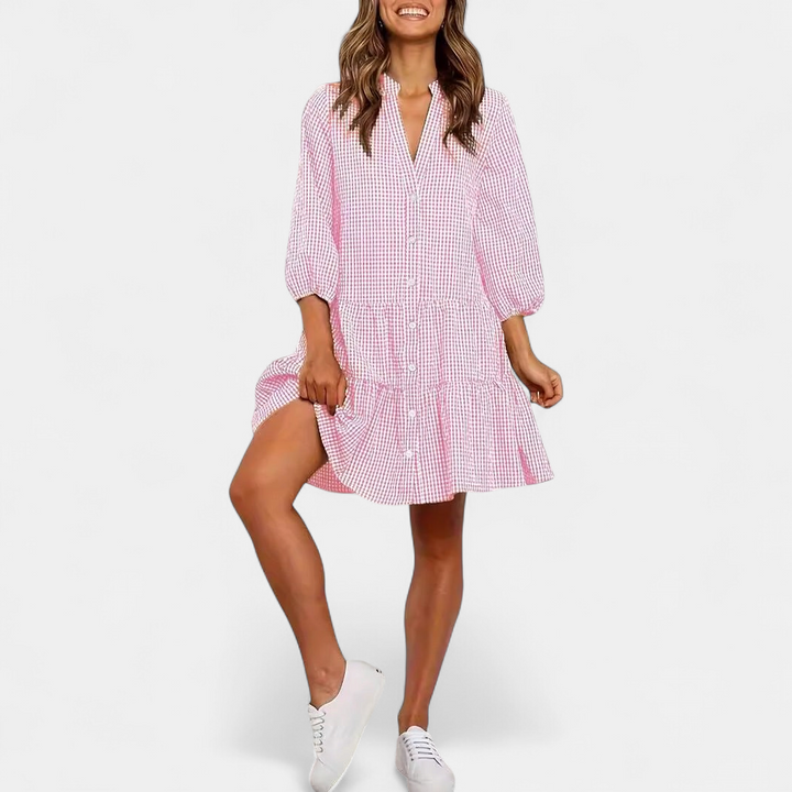 GARDENIA | Button Front Ruffle Hem Mini Dress | Women's Casual Summer Sundress