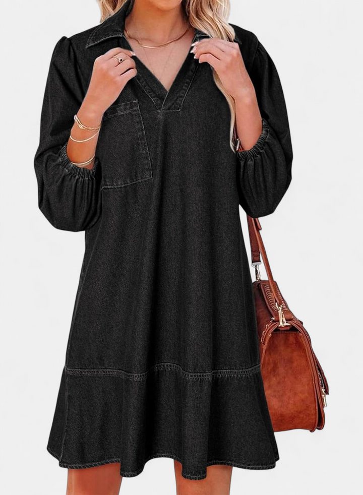 RAICHEL | Relaxed V-Neck Babydoll Denim Sundress for Women | Casual Summer Dress