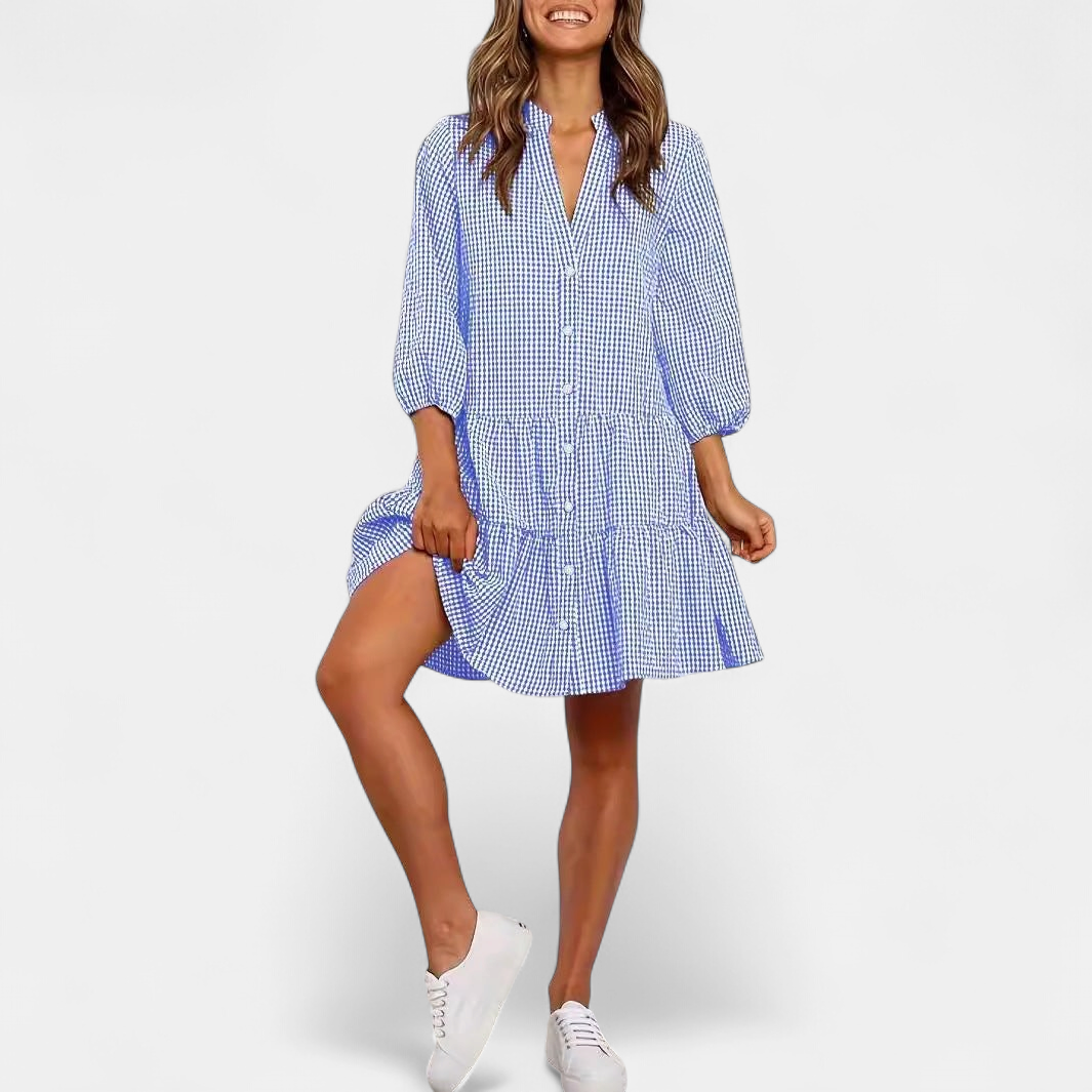 GARDENIA | Button Front Ruffle Hem Mini Dress | Women's Casual Summer Sundress
