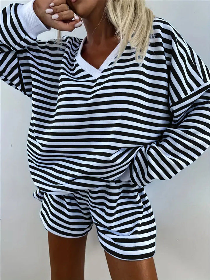 NOLANI | Relaxed Fit Striped V-Neck Lounge Set