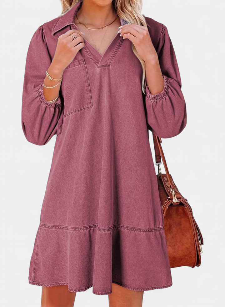 RAICHEL | Relaxed V-Neck Babydoll Denim Sundress for Women | Casual Summer Dress