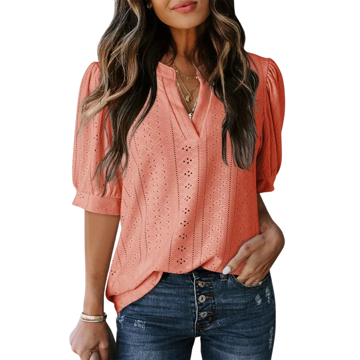 HALLIE | Lace Hollow-Out Bubble Sleeve Blouse