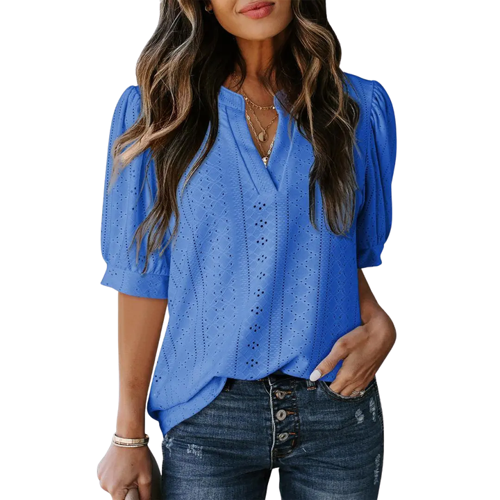 HALLIE | Lace Hollow-Out Bubble Sleeve Blouse