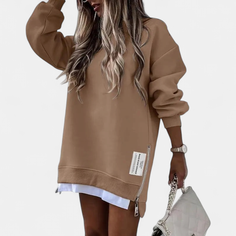 MELISA | Casual Drop Shoulder Zipper Slit Sweatshirt Dress