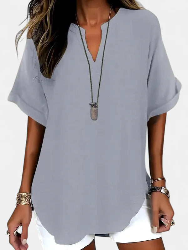 SEREIA - Casual Plain Short Sleeve Blouse