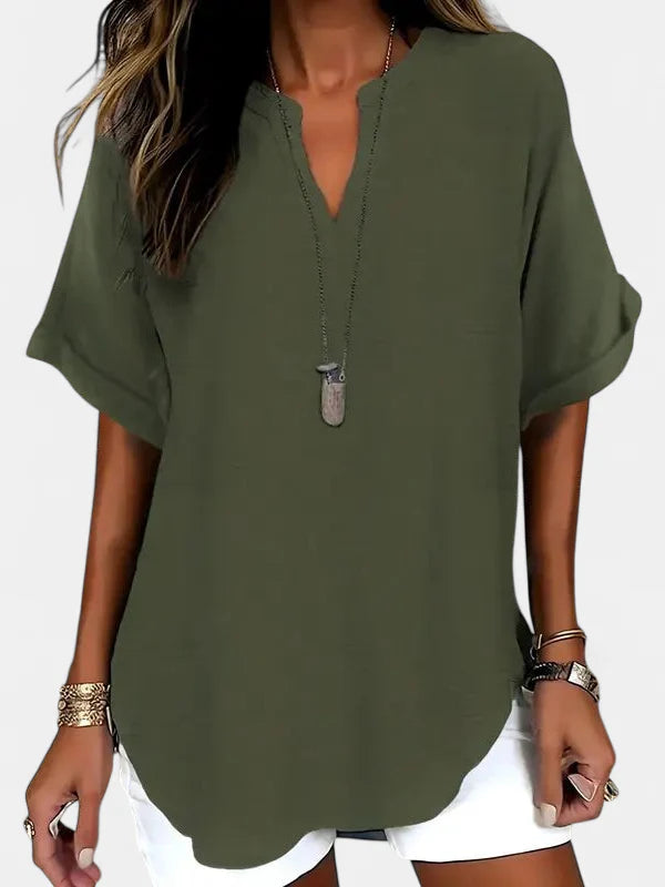 SEREIA - Casual Plain Short Sleeve Blouse