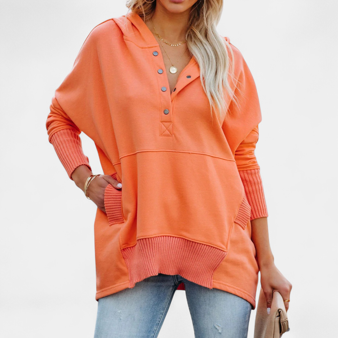 SORAYA - Comfy Oversized Hoodie V-Neck Long Sleeve Sweatshirt