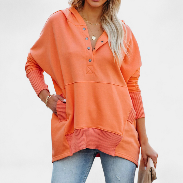 SORAYA - Comfy Oversized Hoodie V-Neck Long Sleeve Sweatshirt