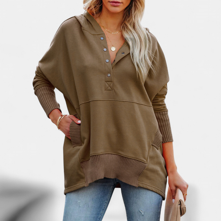 SORAYA - Comfy Oversized Hoodie V-Neck Long Sleeve Sweatshirt