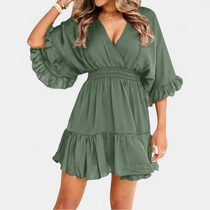 BRECKE | Flirty V-Neck Ruffle Mini Dress