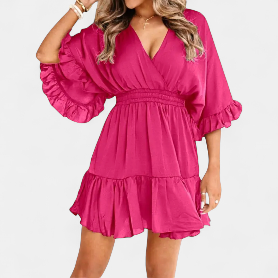 BRECKE | Flirty V-Neck Ruffle Mini Dress
