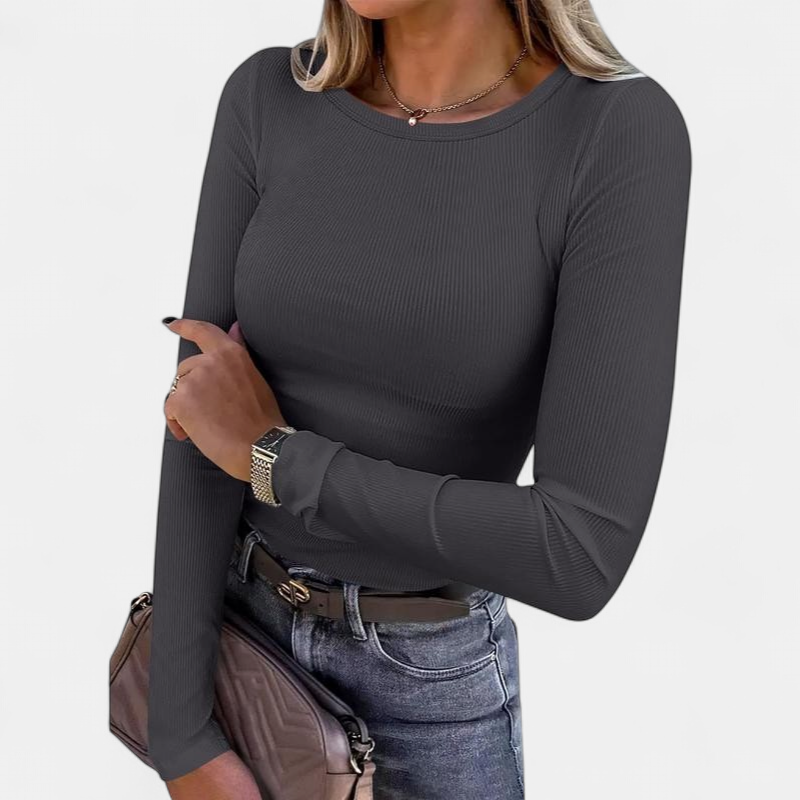 MERIAM - Women Rib Knit Long Sleeve Slim Fit Crewneck Top