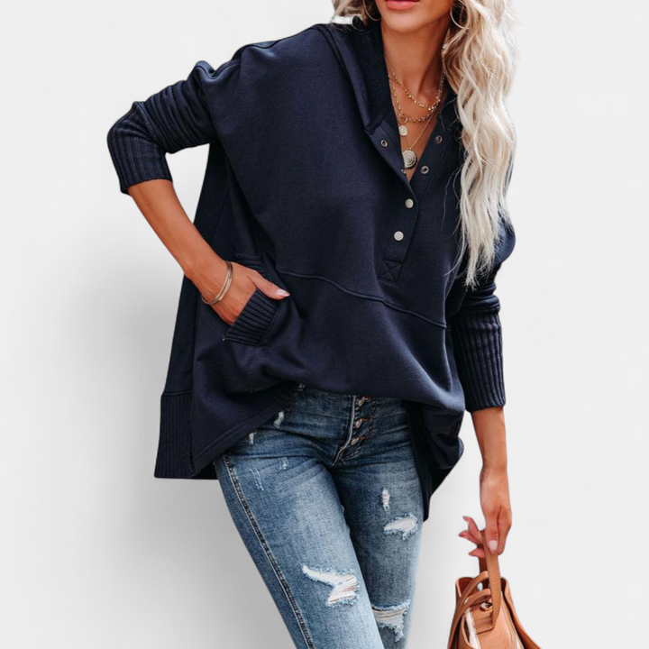 SORAYA - Comfy Oversized Hoodie V-Neck Long Sleeve Sweatshirt