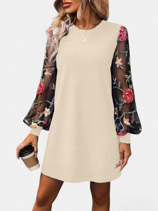 FLORA - Floral Embroidery Bishop Sleeve Dress for Parties & Weddings