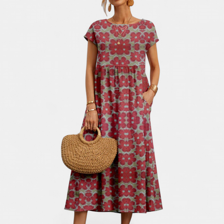FLORENE | Floral A-Line Midi Sundress for Women | Casual Summer Dress