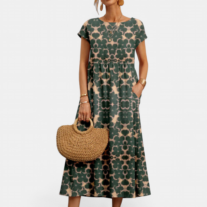 FLORENE | Floral A-Line Midi Sundress for Women | Casual Summer Dress