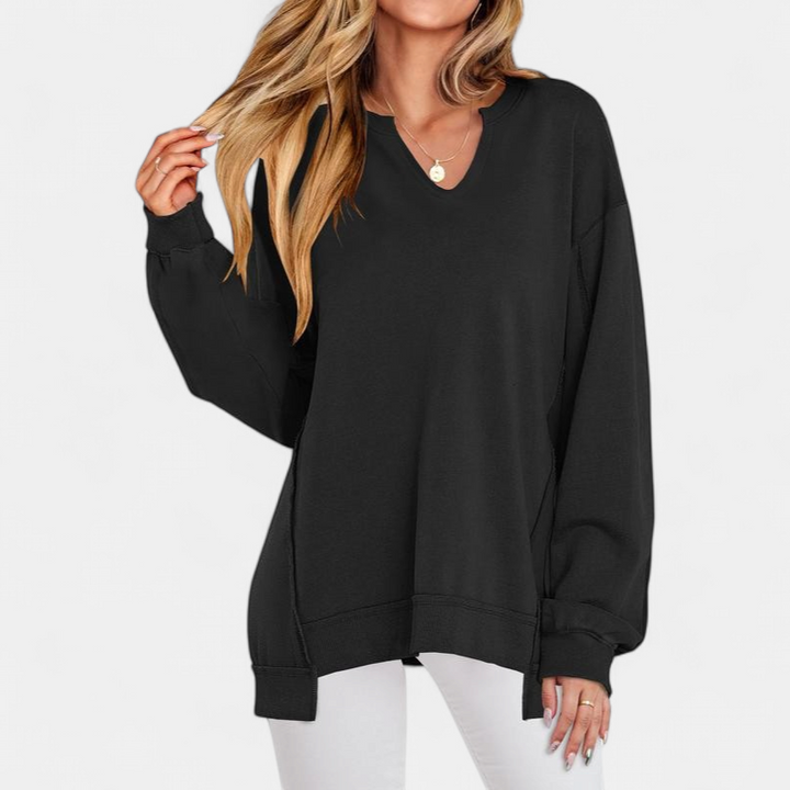 LOREN - Women's Oversized V-Neck Sweatshirt Tunic for Winter