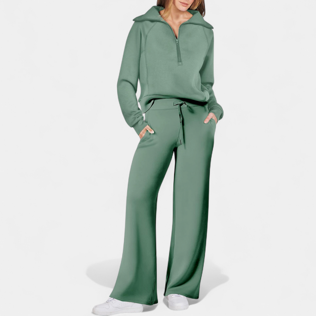 UDAY - Comfy Half Zip Sweatshirt and Wide Leg Pants Set