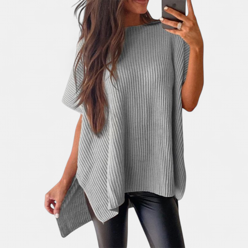 JANINE - Women Quarter Zip Rib Knit Pullover Sweater