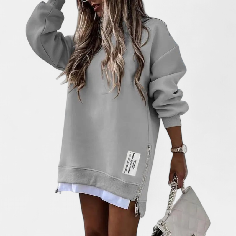 MELISA | Casual Drop Shoulder Zipper Slit Sweatshirt Dress