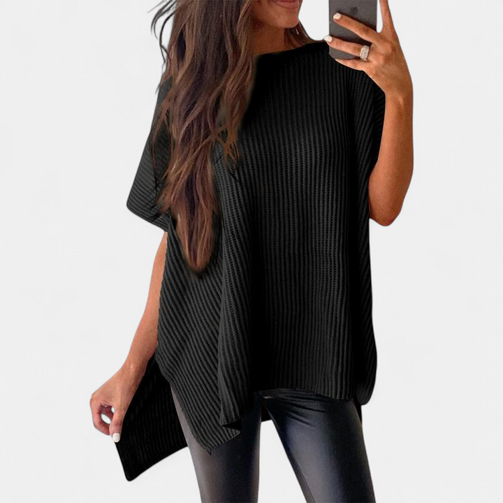 JANINE - Women Quarter Zip Rib Knit Pullover Sweater