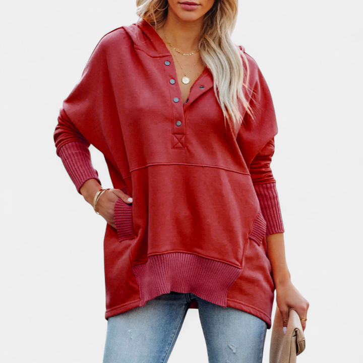SORAYA - Comfy Oversized Hoodie V-Neck Long Sleeve Sweatshirt