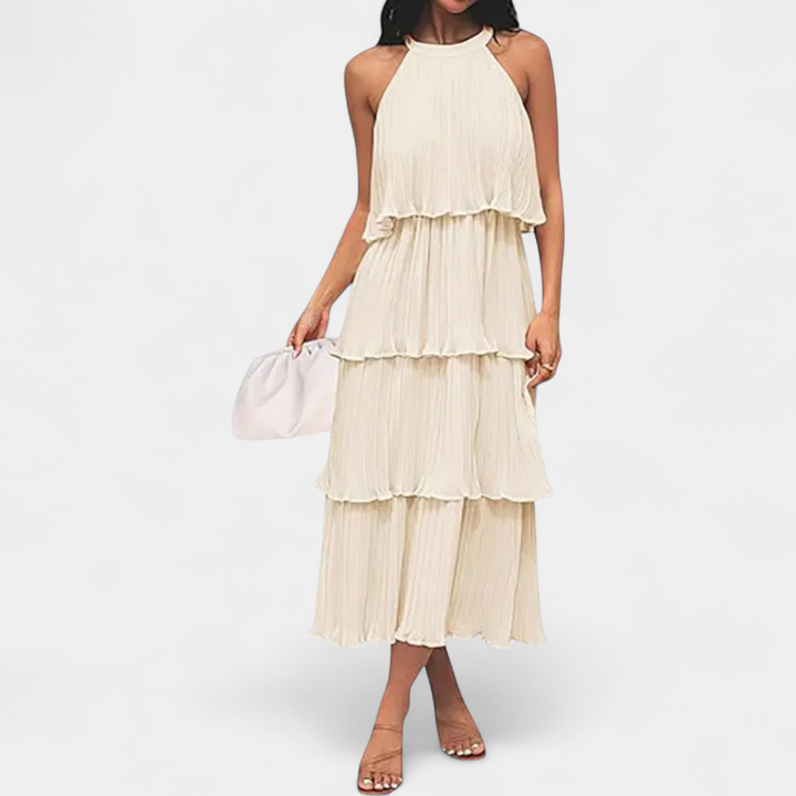 CELESTINE | Halter Neck Ruffle Tiered Midi Dress
