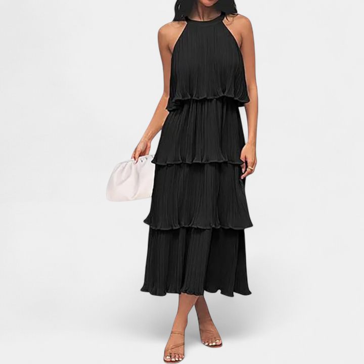 CELESTINE | Halter Neck Ruffle Tiered Midi Dress