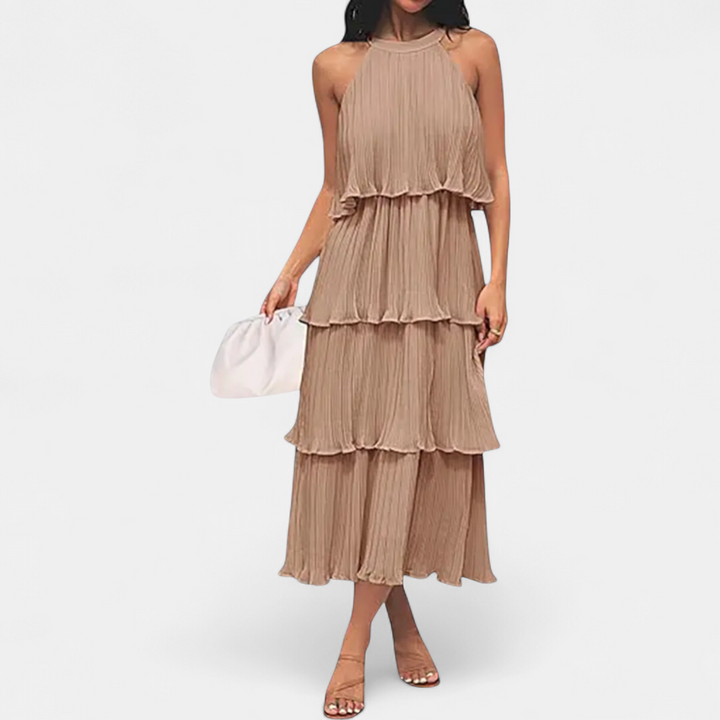 CELESTINE | Halter Neck Ruffle Tiered Midi Dress