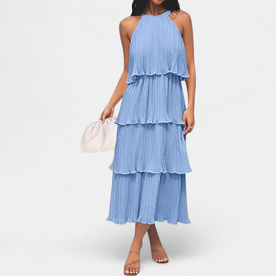 CELESTINE | Halter Neck Ruffle Tiered Midi Dress