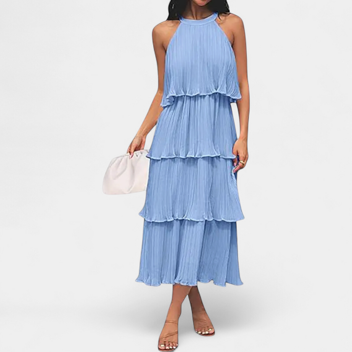 CELESTINE | Halter Neck Ruffle Tiered Midi Dress