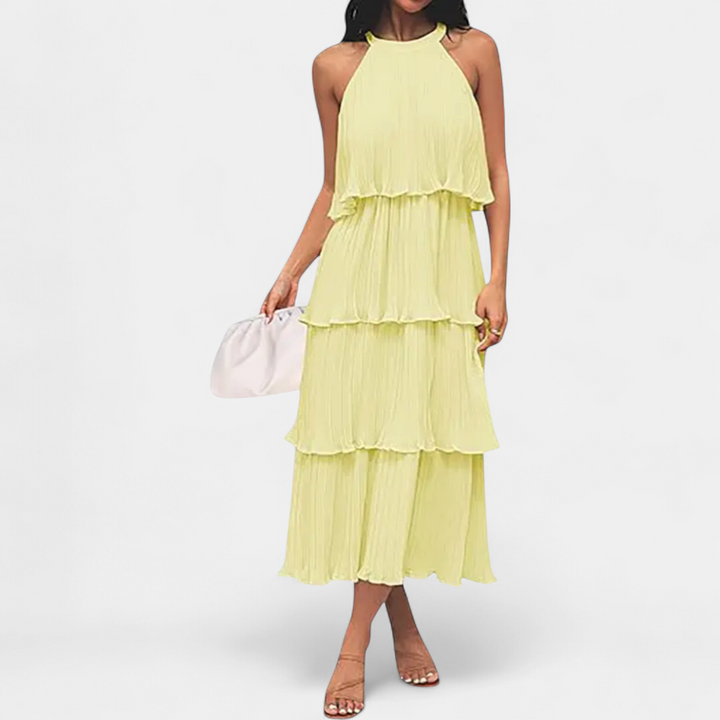 CELESTINE | Halter Neck Ruffle Tiered Midi Dress