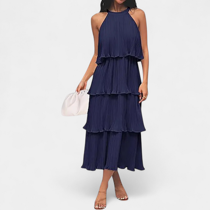 CELESTINE | Halter Neck Ruffle Tiered Midi Dress