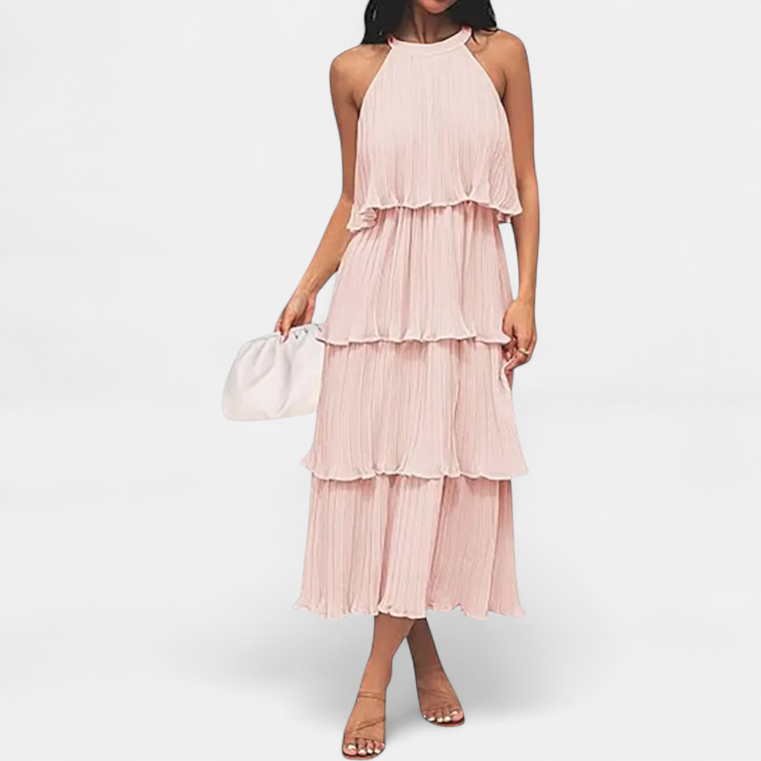CELESTINE | Halter Neck Ruffle Tiered Midi Dress