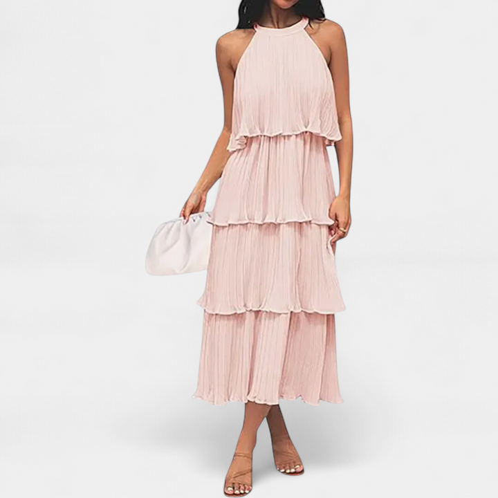 CELESTINE | Halter Neck Ruffle Tiered Midi Dress