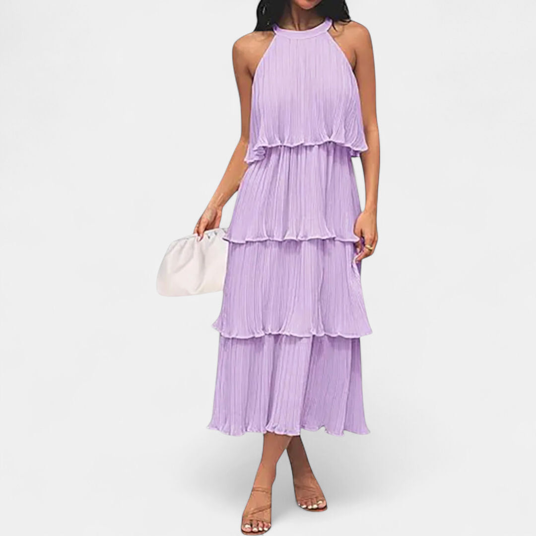 CELESTINE | Halter Neck Ruffle Tiered Midi Dress
